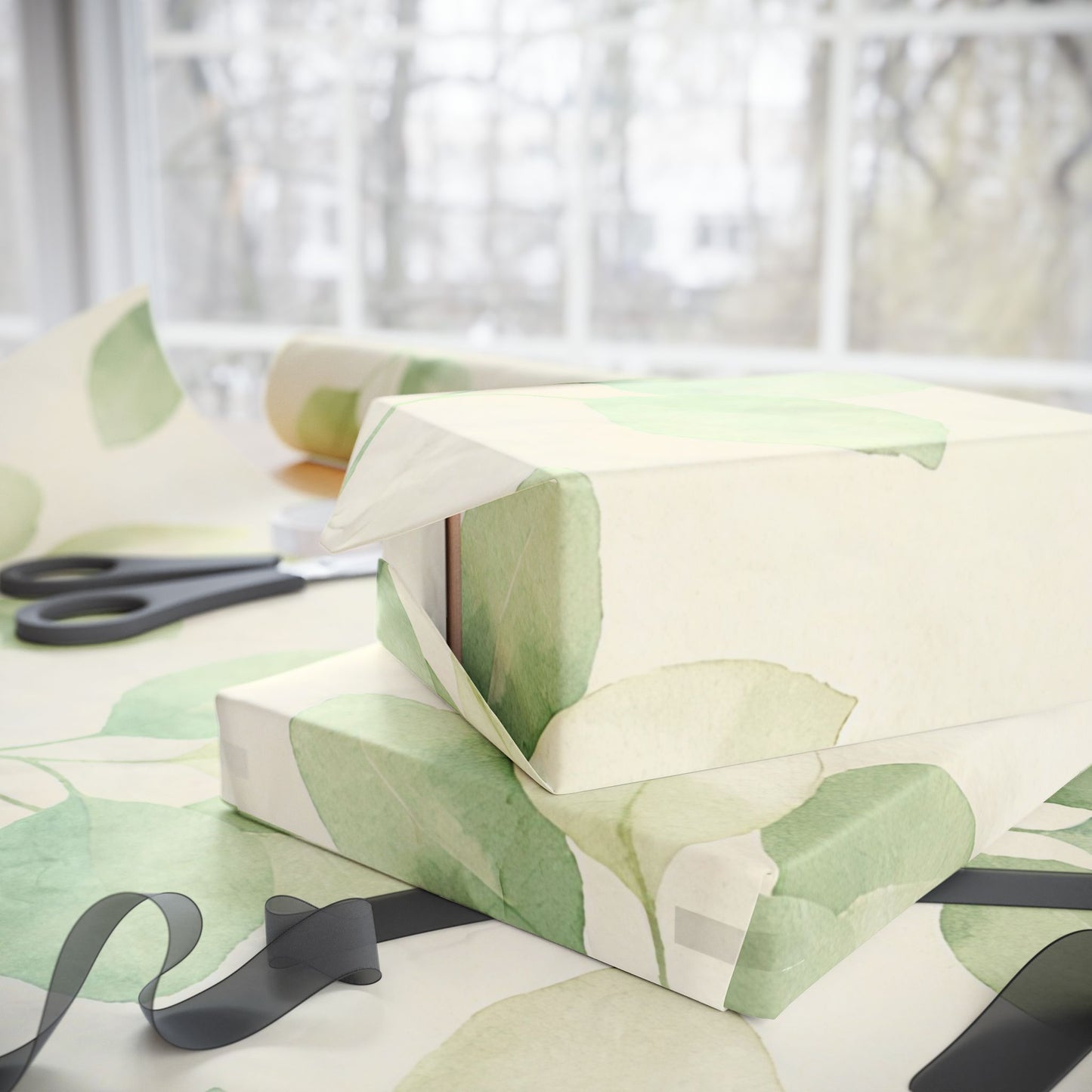 Eucalyptus Watercolor Wrapping Paper Roll — Botanical Gift Wrap for Weddings, Birthdays & Eco-Friendly Presents