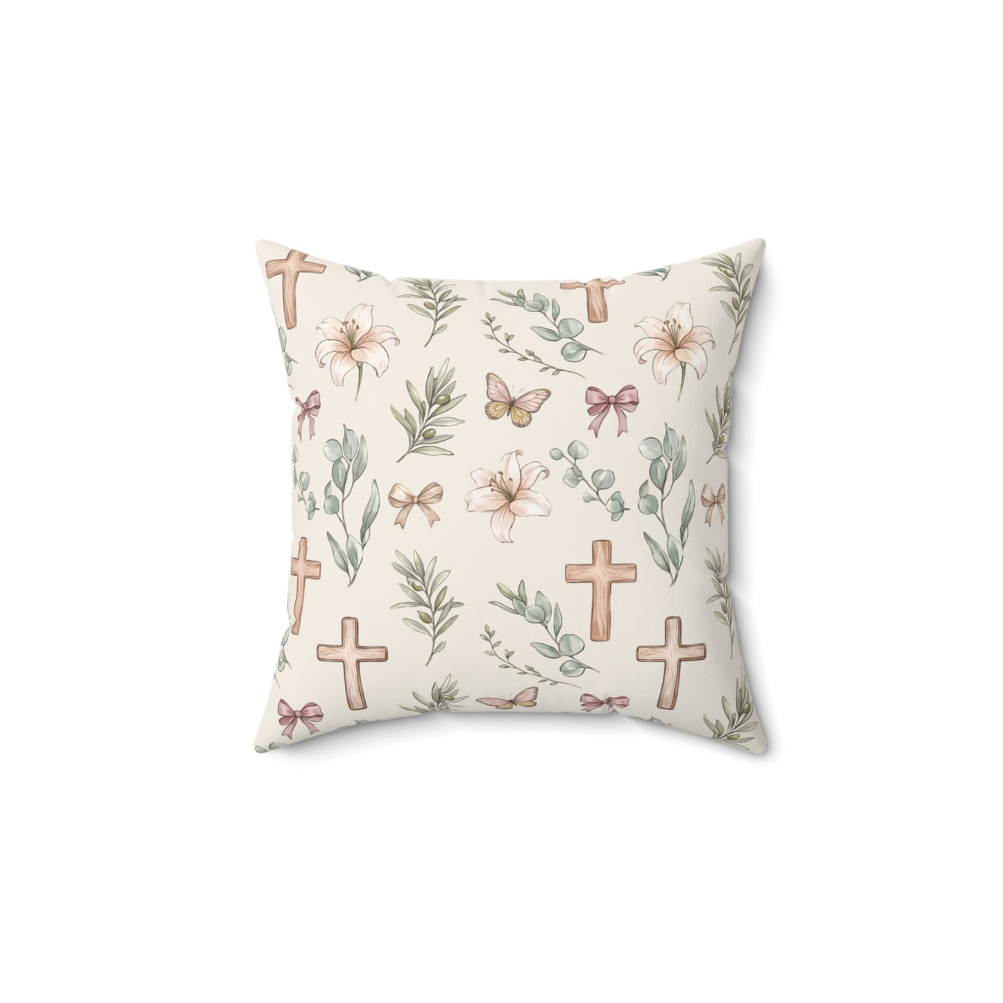 Christian Floral Lantern Pillow — Faith Cross Decorative Throw Pillow