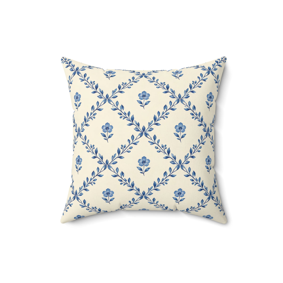 Blue Floral Lattice Decorative Pillow