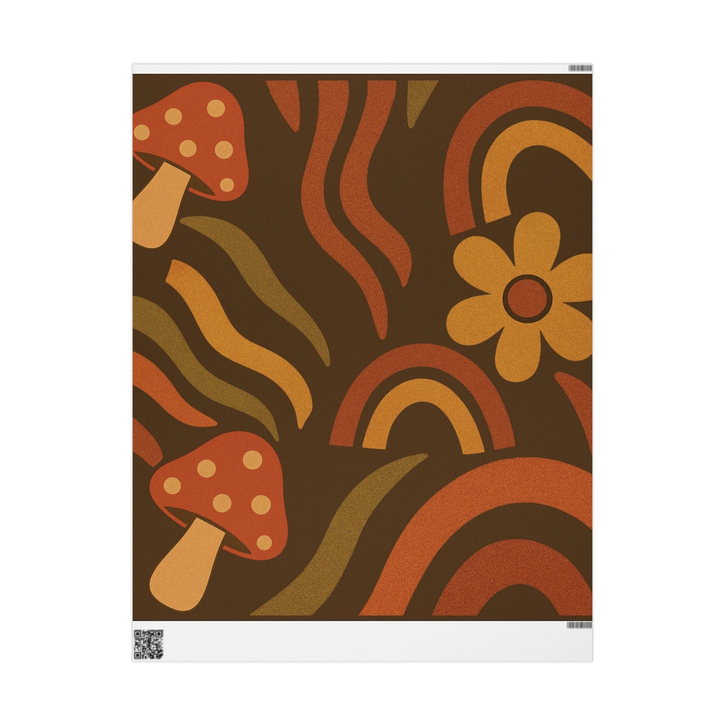 Groovy Retro Mushrooms & Flowers Wrapping Paper – 70s Style Earth Tone Gift Wrap