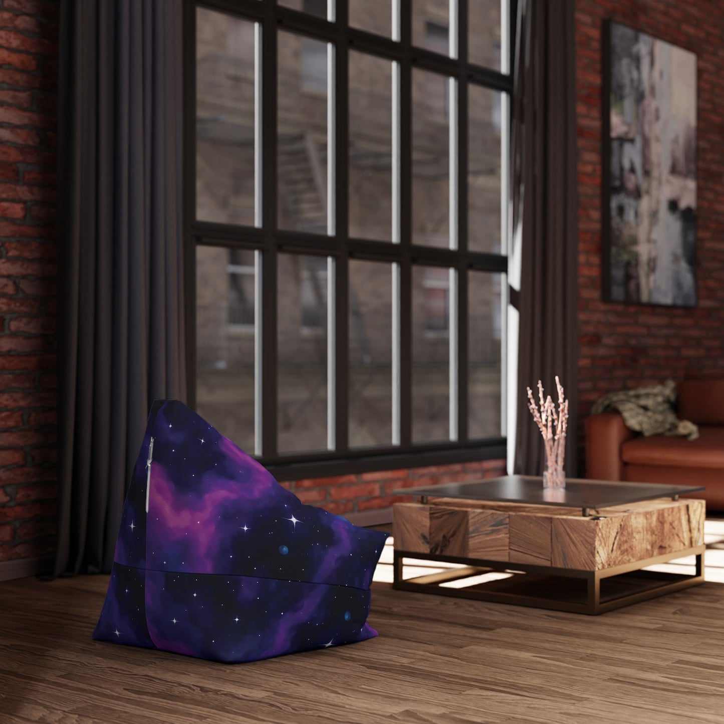 Galaxy Nebula Bean Bag Chair – Purple & Blue Cosmic Space Print