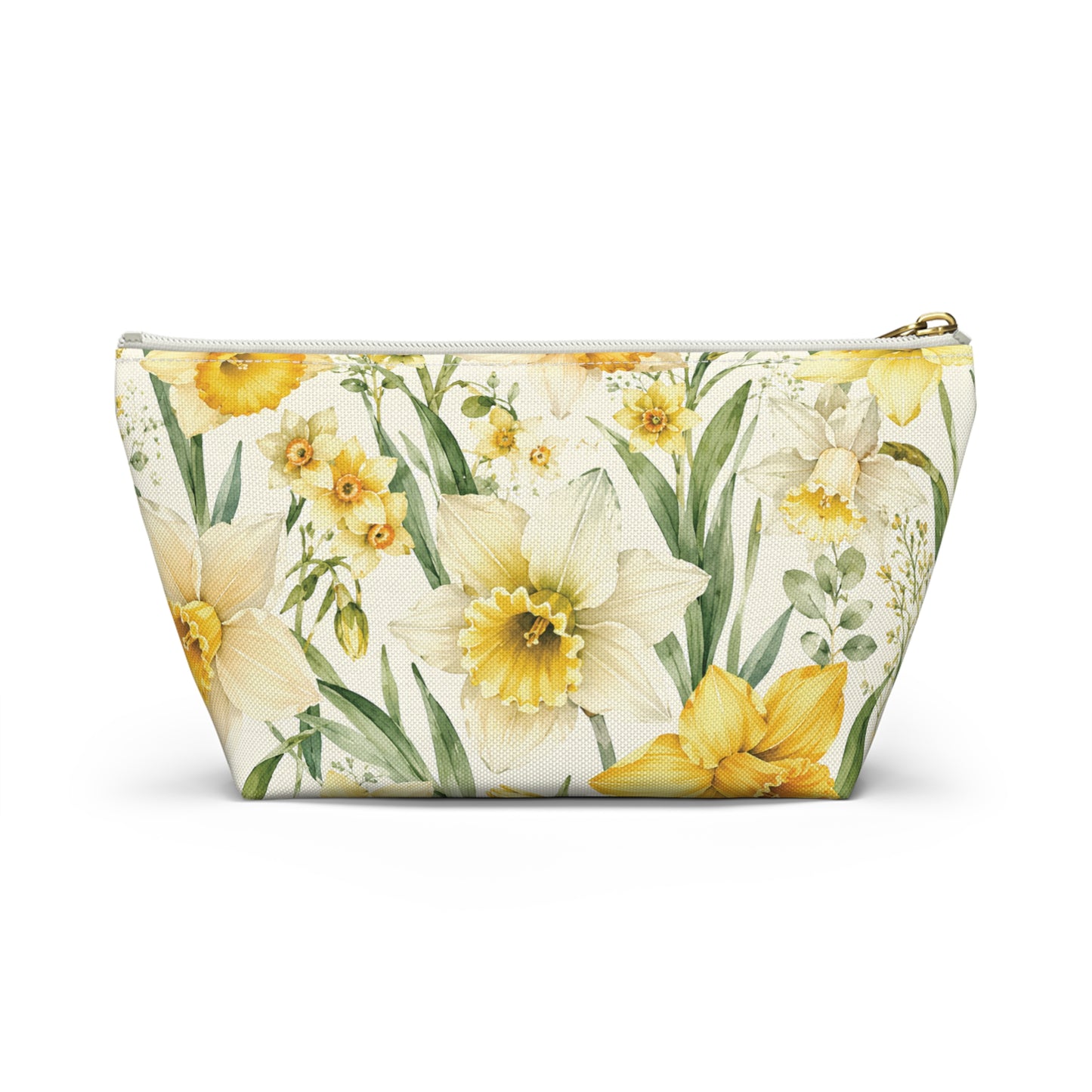 Daffodil Floral T-Bottom Accessory Pouch — Spring Makeup & Travel Organizer