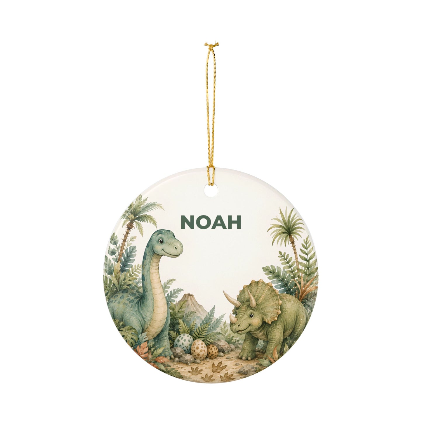 Personalized Ceramic Dinosaur Ornament — Custom Name Baby Nursery Decor