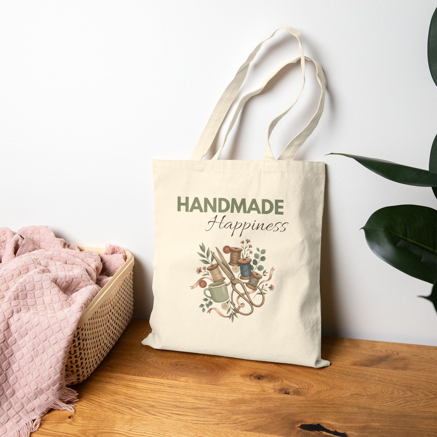 Handmade Happiness Tote Bag — Eco Cotton Crafting Market Tote