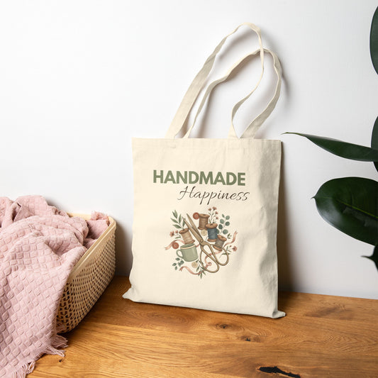 Handmade Happiness Tote Bag — Eco Cotton Crafting Market Tote