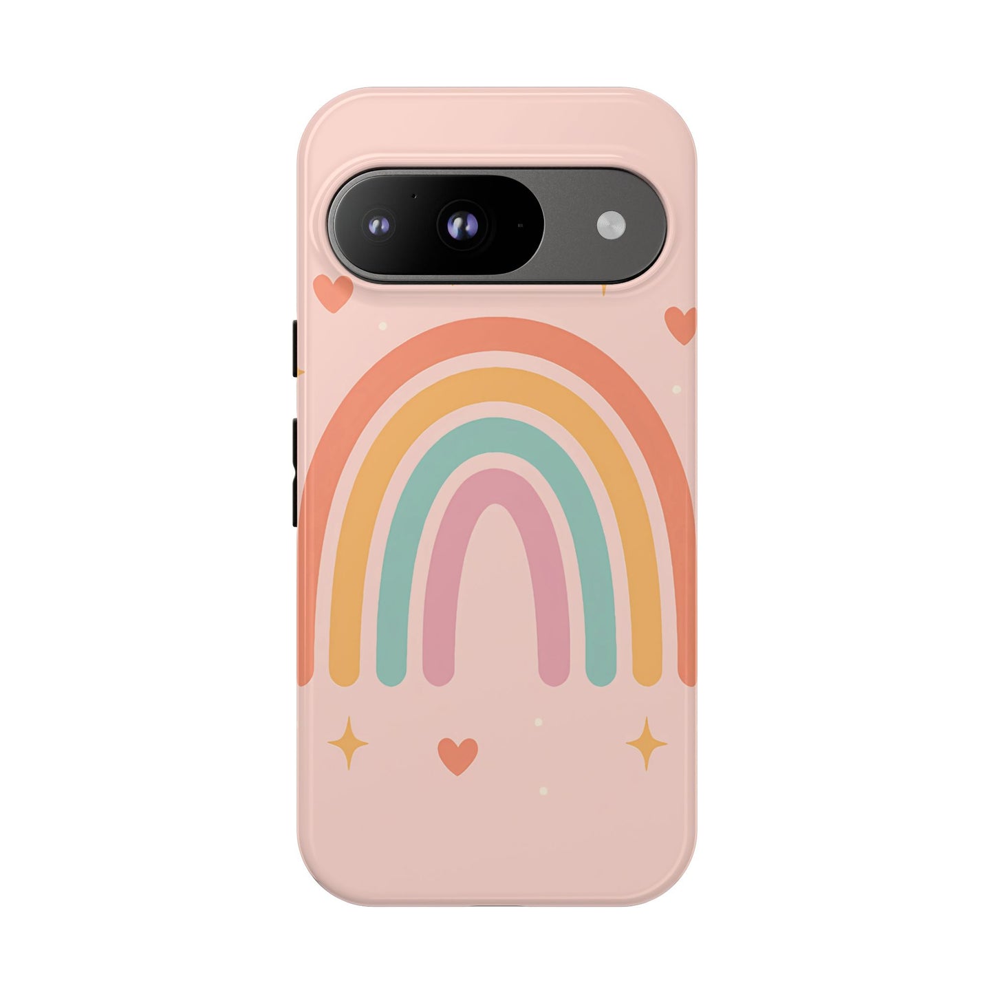 Pastel Rainbow Heart Phone Case – Cute Boho Aesthetic in Soft Pink