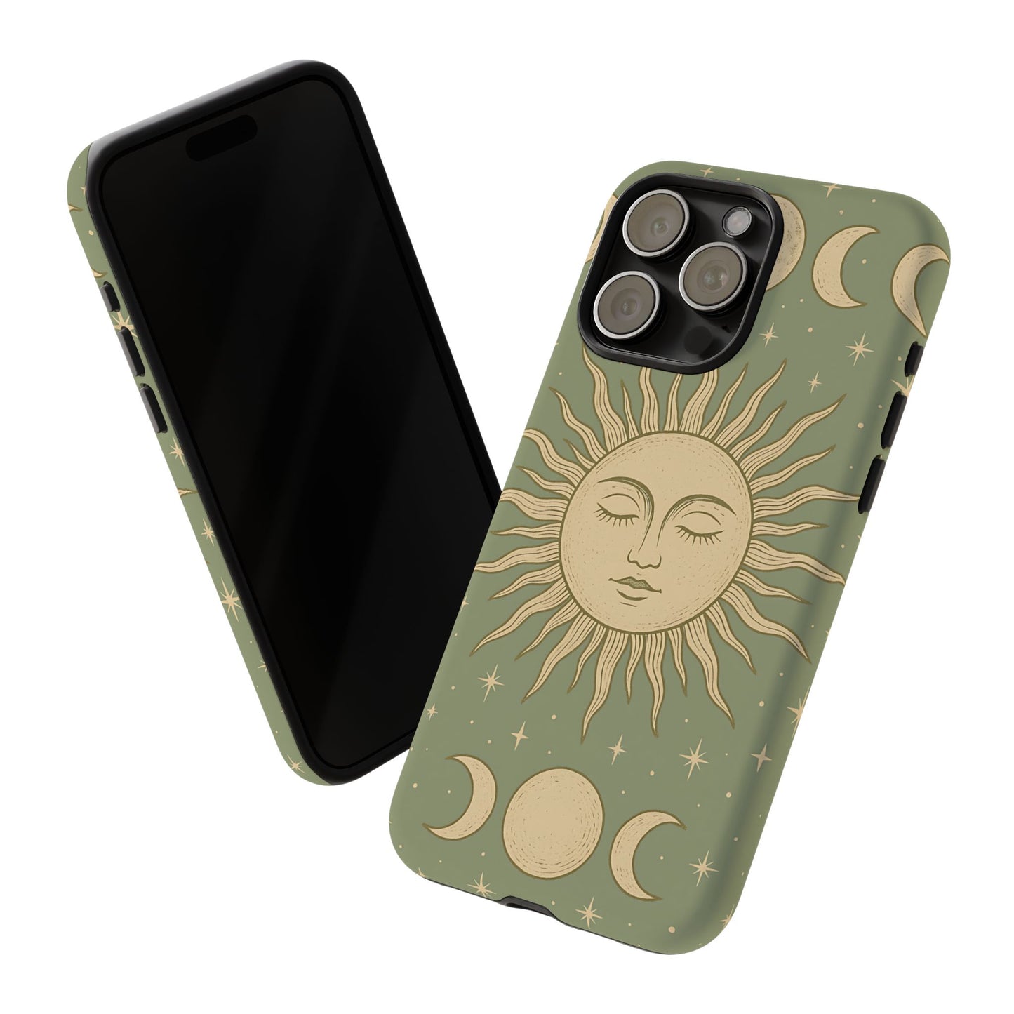 Boho Sun and Moon Phone Case – Protective Aesthetic Case with Wireless Charging Compatibility