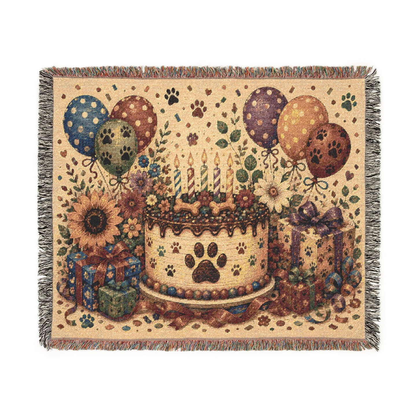 Birthday Paw Print Woven Blanket