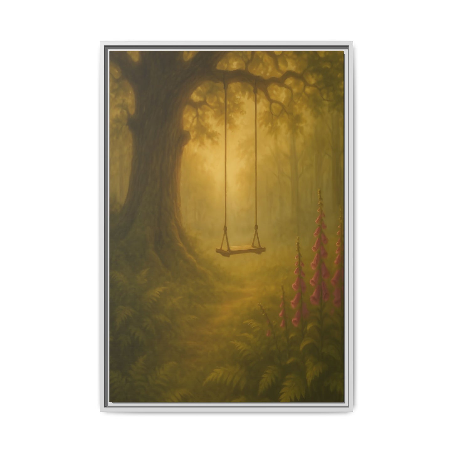 Golden Forest Swing – Framed Matte Canvas Woodland Wall Art