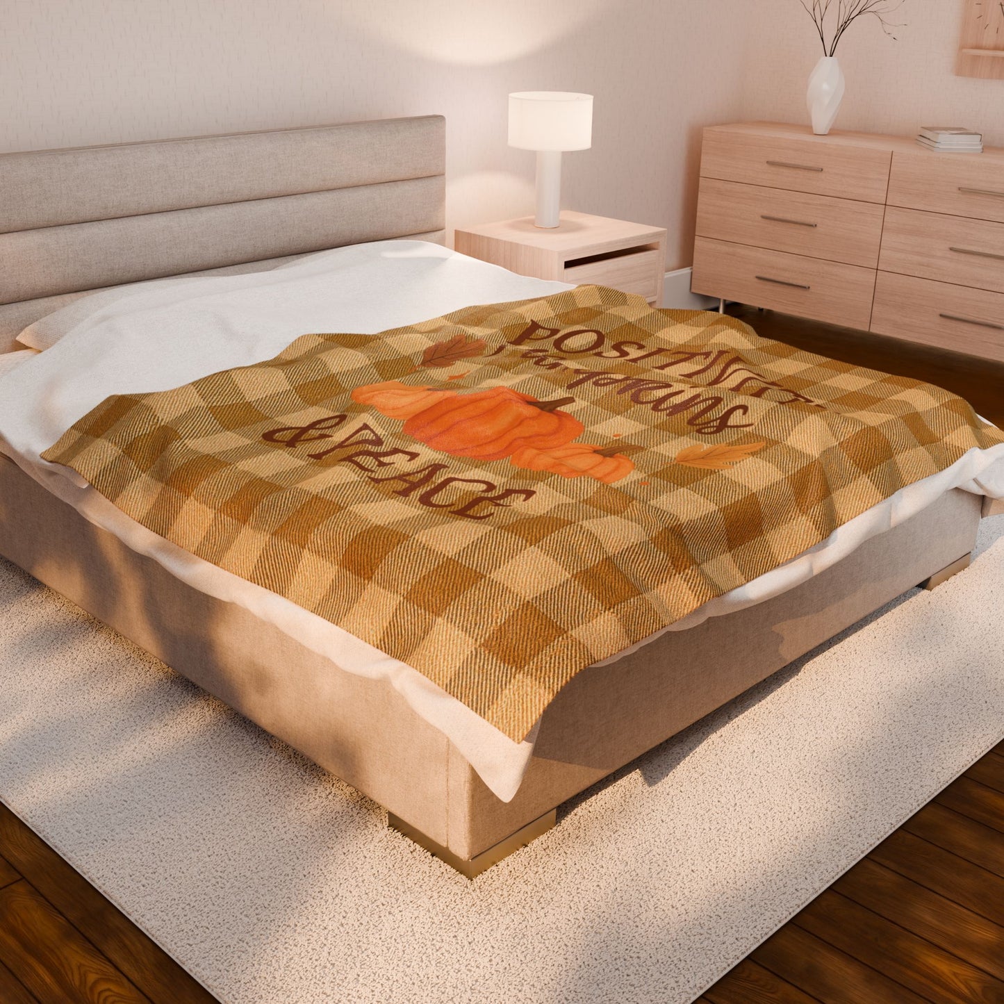 Positivity Pumpkins & Peace Velveteen Plush Throw Blanket – Autumn Cozy Farmhouse Decor