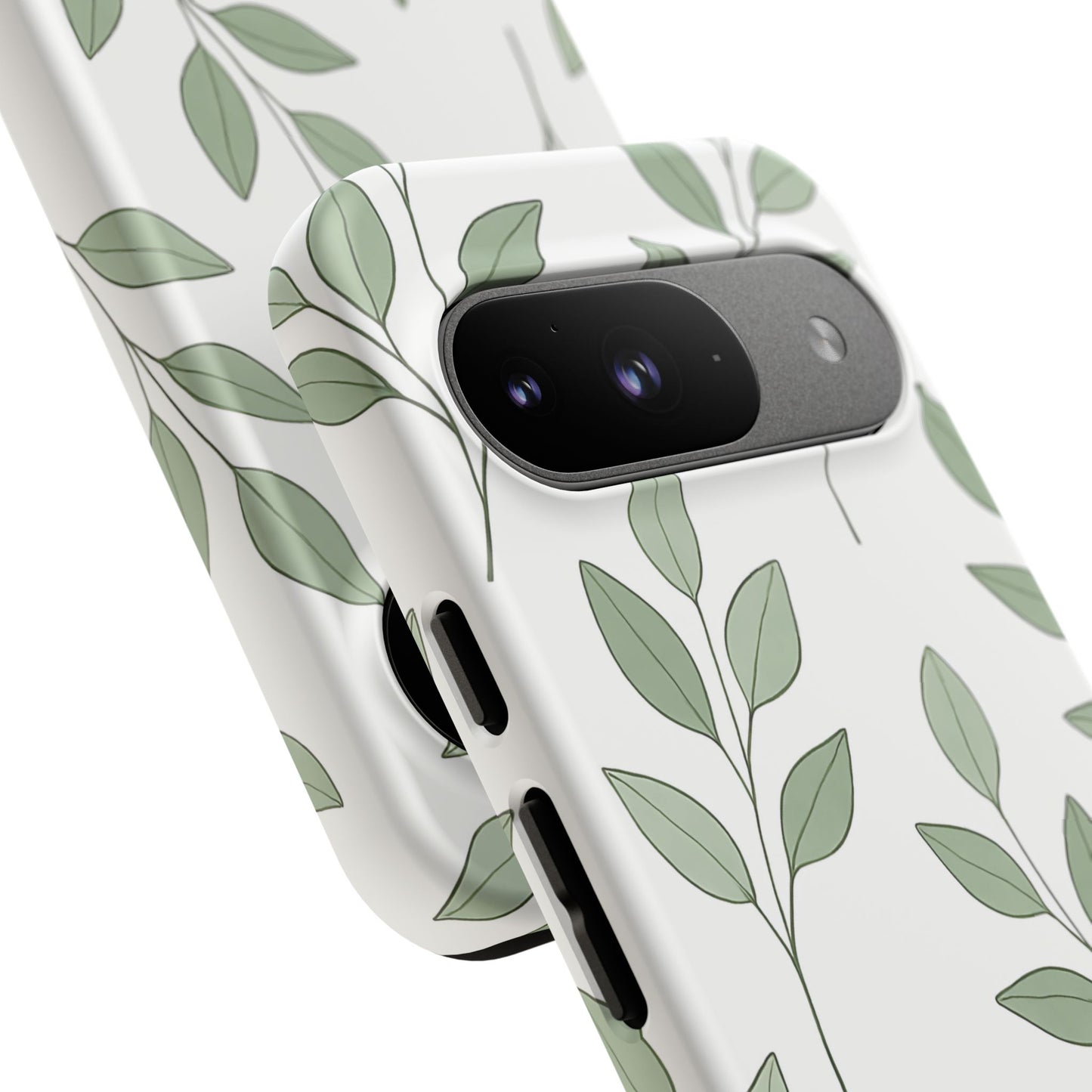 Minimalist Green Leaf Phone Case – Elegant Botanical Pattern on White