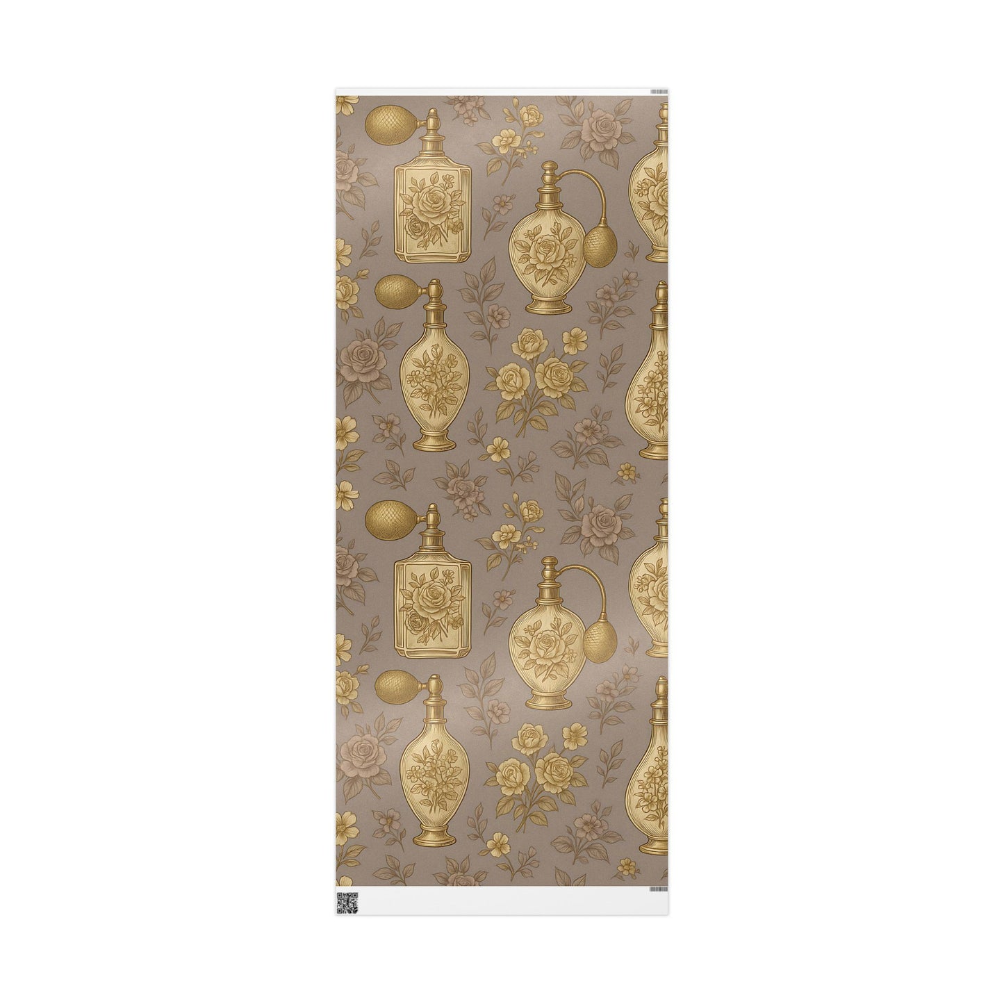 Vintage Perfume Bottle Wrapping Paper – Elegant Gold Floral Gift Wrap in Glossy or Matte