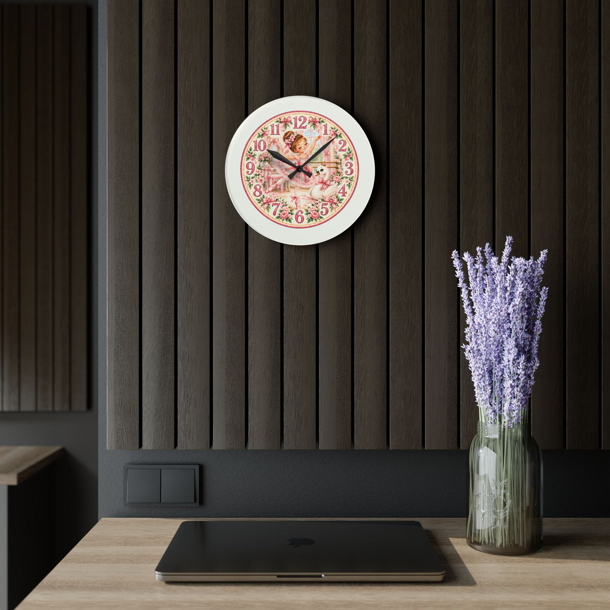 Vintage Ballerina and Swan Floral Acrylic Wall Clock