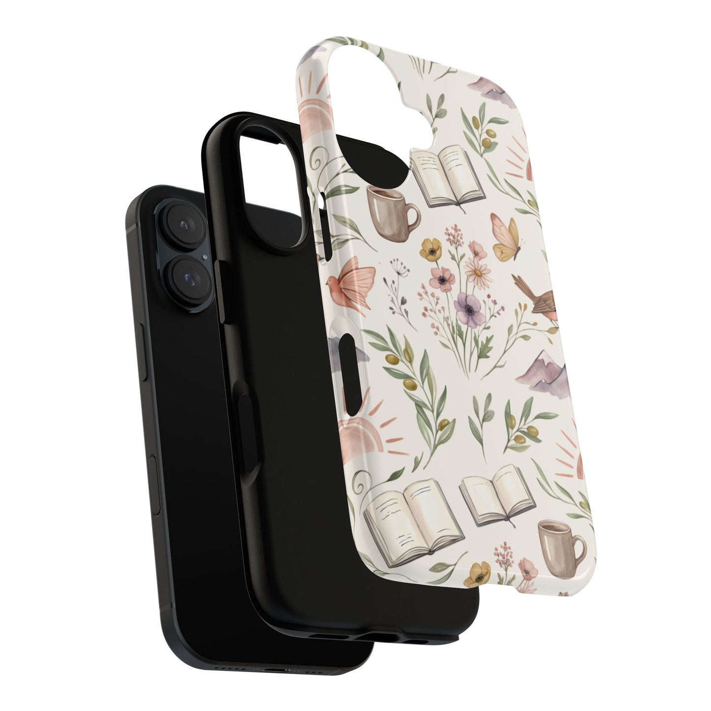Floral Reading Phone Case — Cozy Books & Coffee Pattern Tough Case