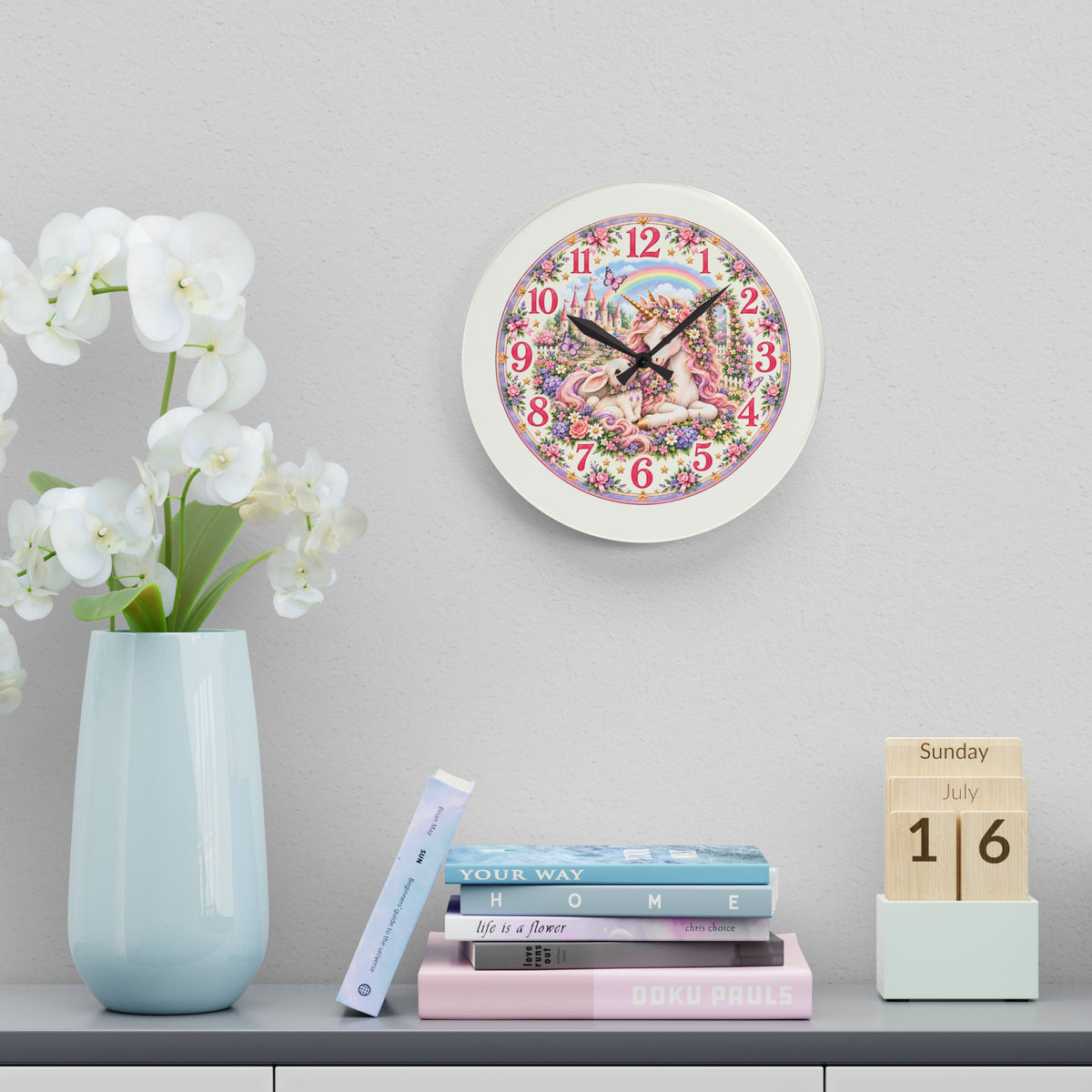 Floral Unicorn Acrylic Wall Clock