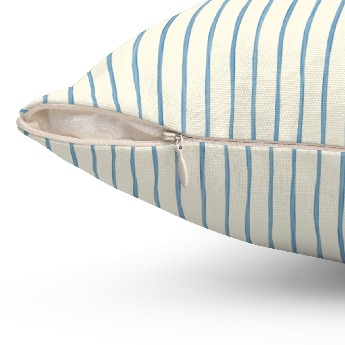 Blue Pinstripe Square Throw Pillow — Coastal Farmhouse Decorative Cushion