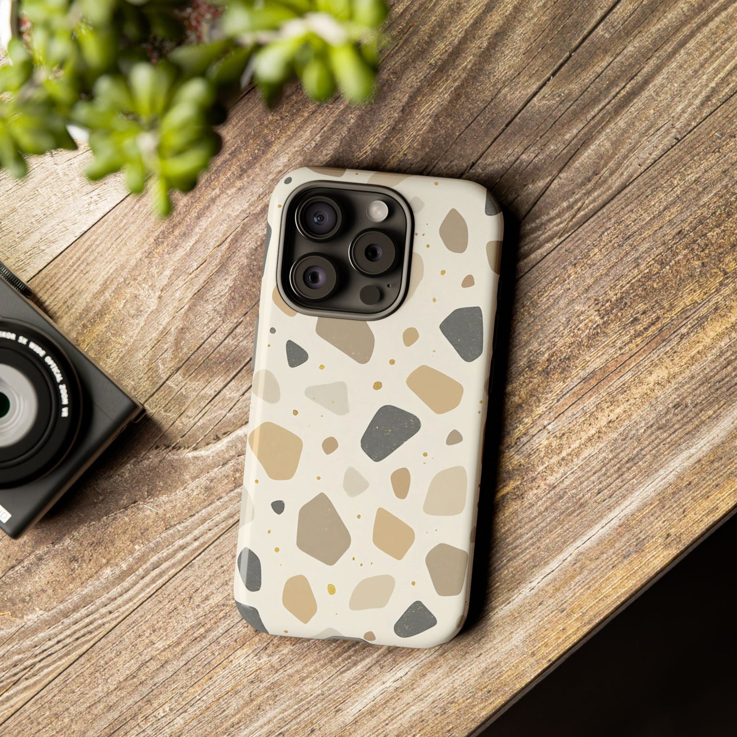 Neutral Terrazzo Pattern iPhone Case – Earthy Stone-Inspired Protective Cover