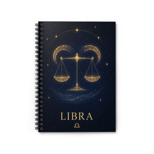 Libra Zodiac Galaxy Spiral Notebook – Celestial Astrology Writing Journal (6" x 8", 118 Pages)