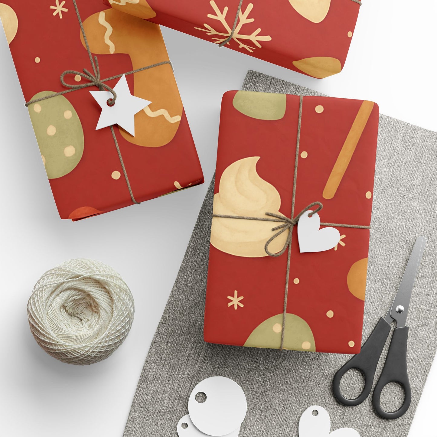 Gingerbread Christmas Wrapping Paper – Candy Canes, Gumdrops & Snowflakes on Red