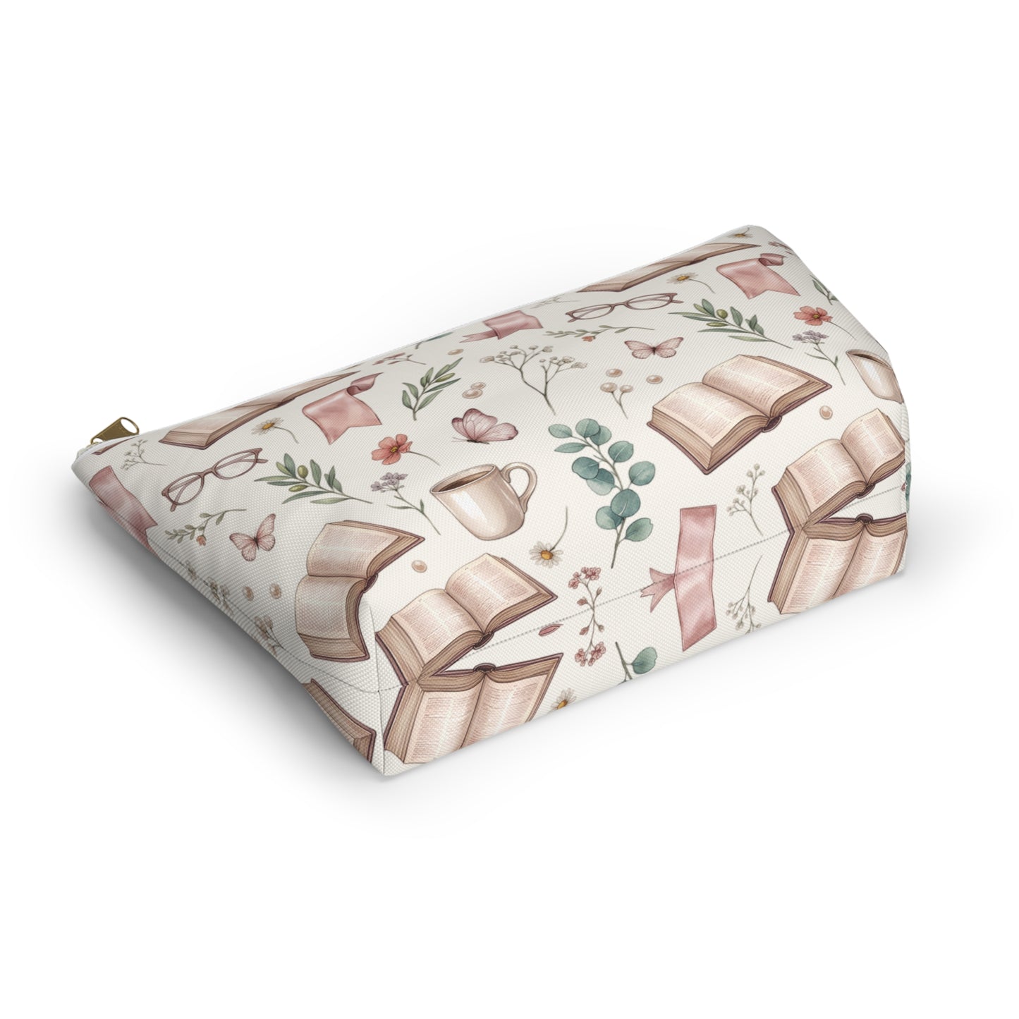 Booklover Cosmetic Pouch — Floral Reading Pattern Accessory Bag