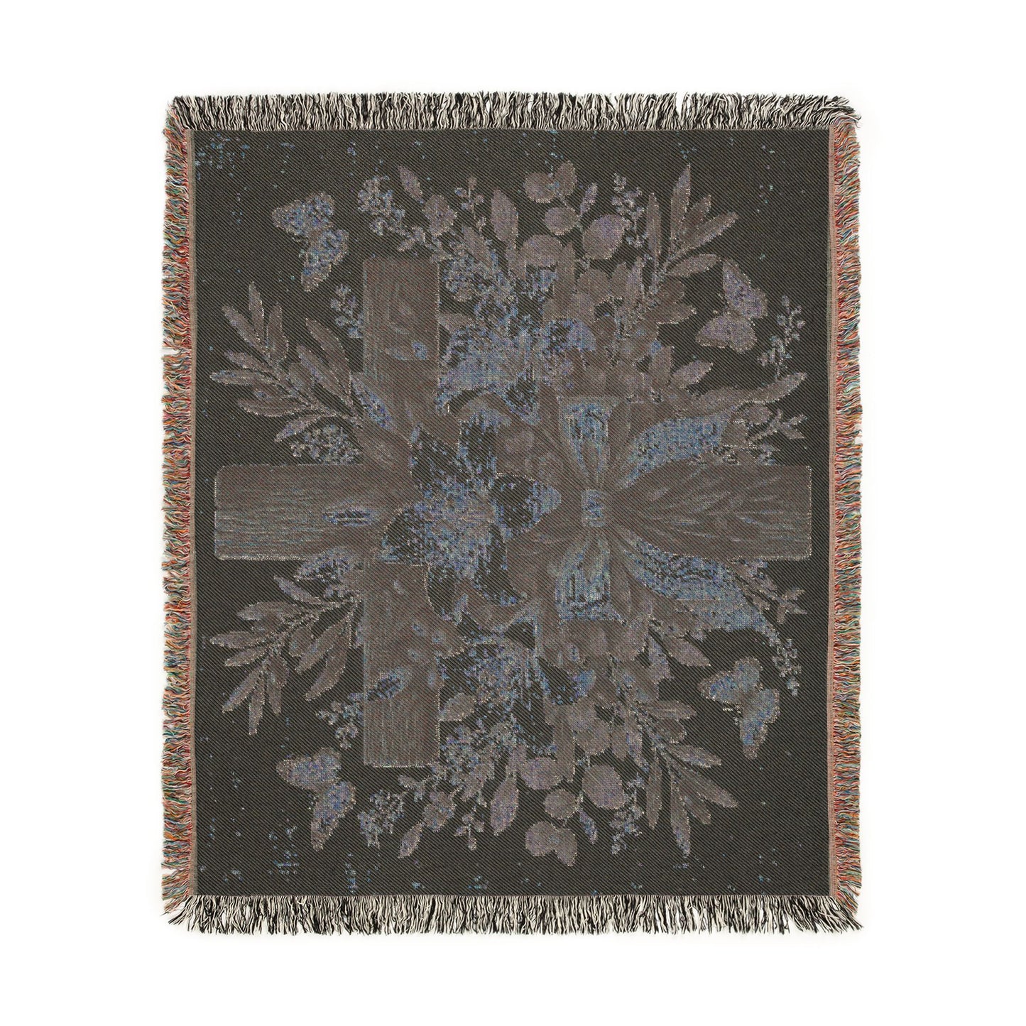 Woven Blanket — Floral Cross Tapestry Throw (Easter / Religious Home Décor)