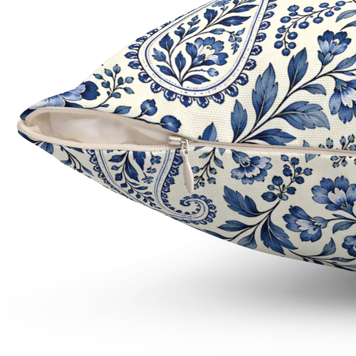 Blue Paisley Decorative Throw Pillow — Square Spun Polyester Cushion