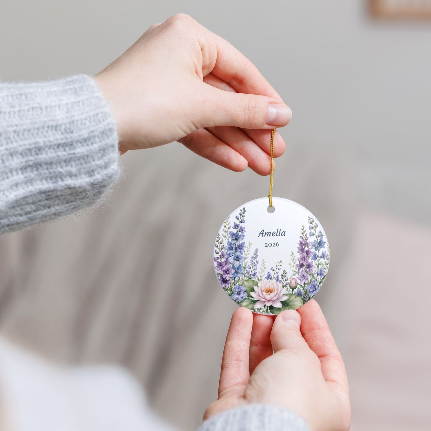 Personalized Ceramic Ornament — Floral Name & Year (e.g., "Amelia 2026")