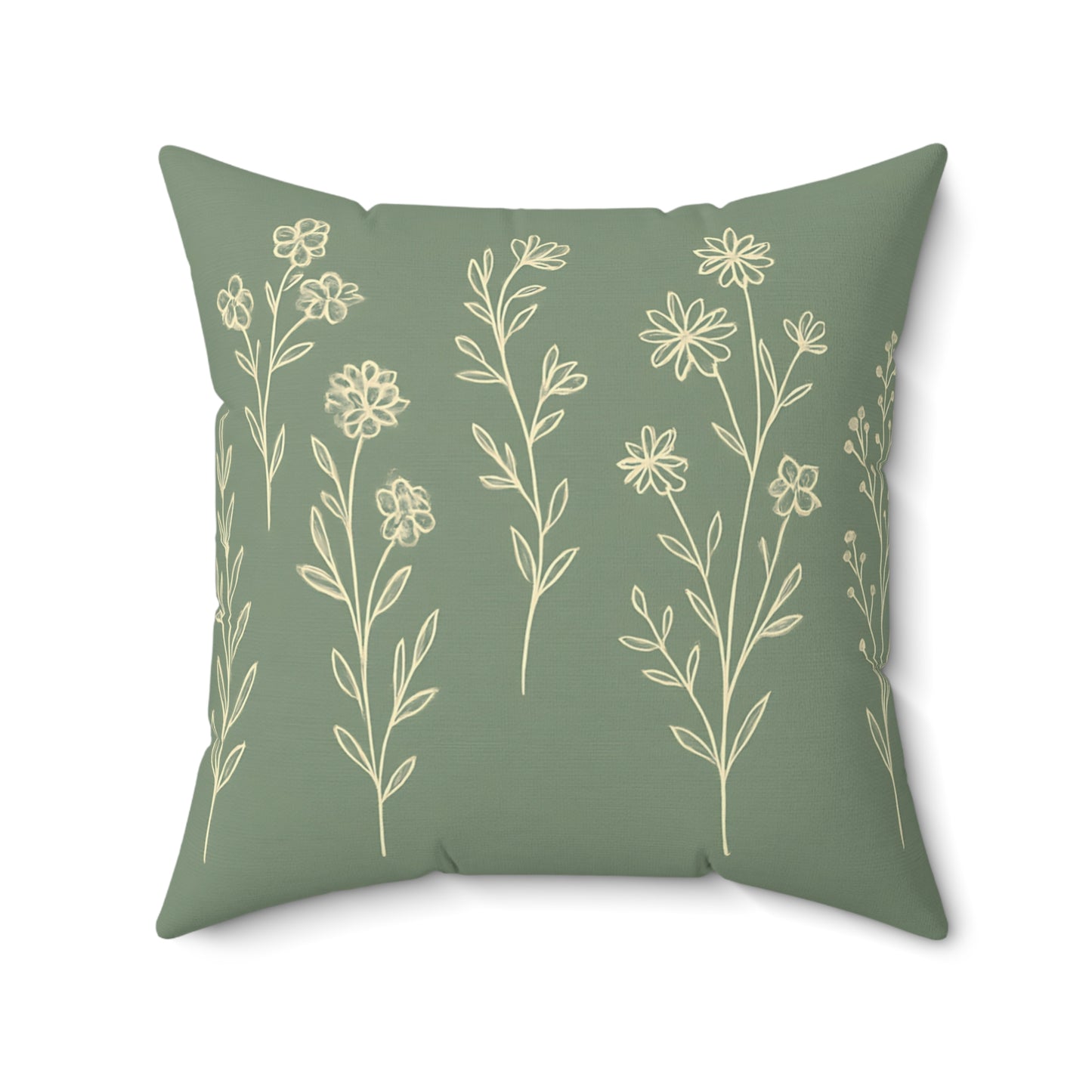Sage Green Wildflower Throw Pillow – Minimalist Botanical Cushion with Double-Sided Print