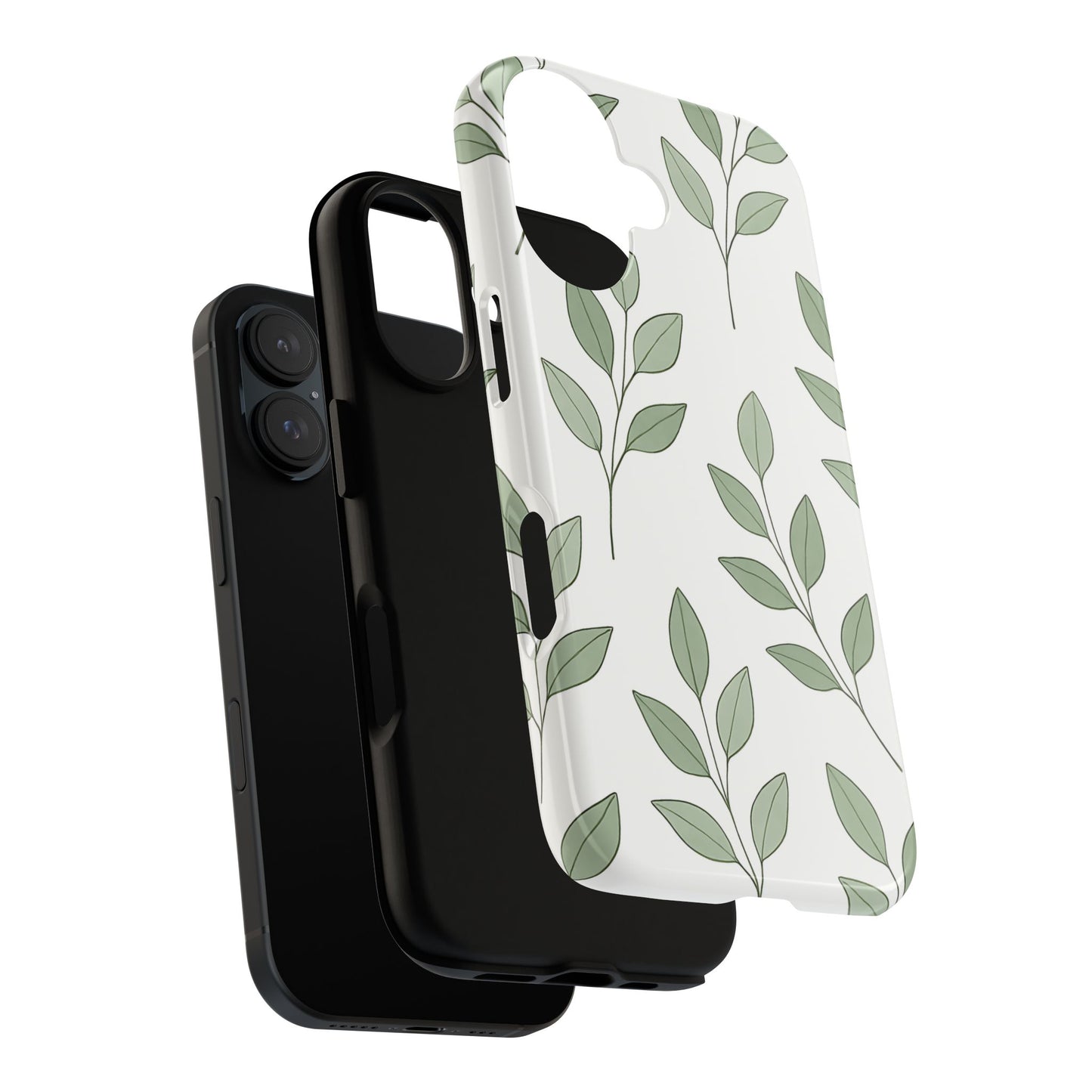 Minimalist Green Leaf Phone Case – Elegant Botanical Pattern on White
