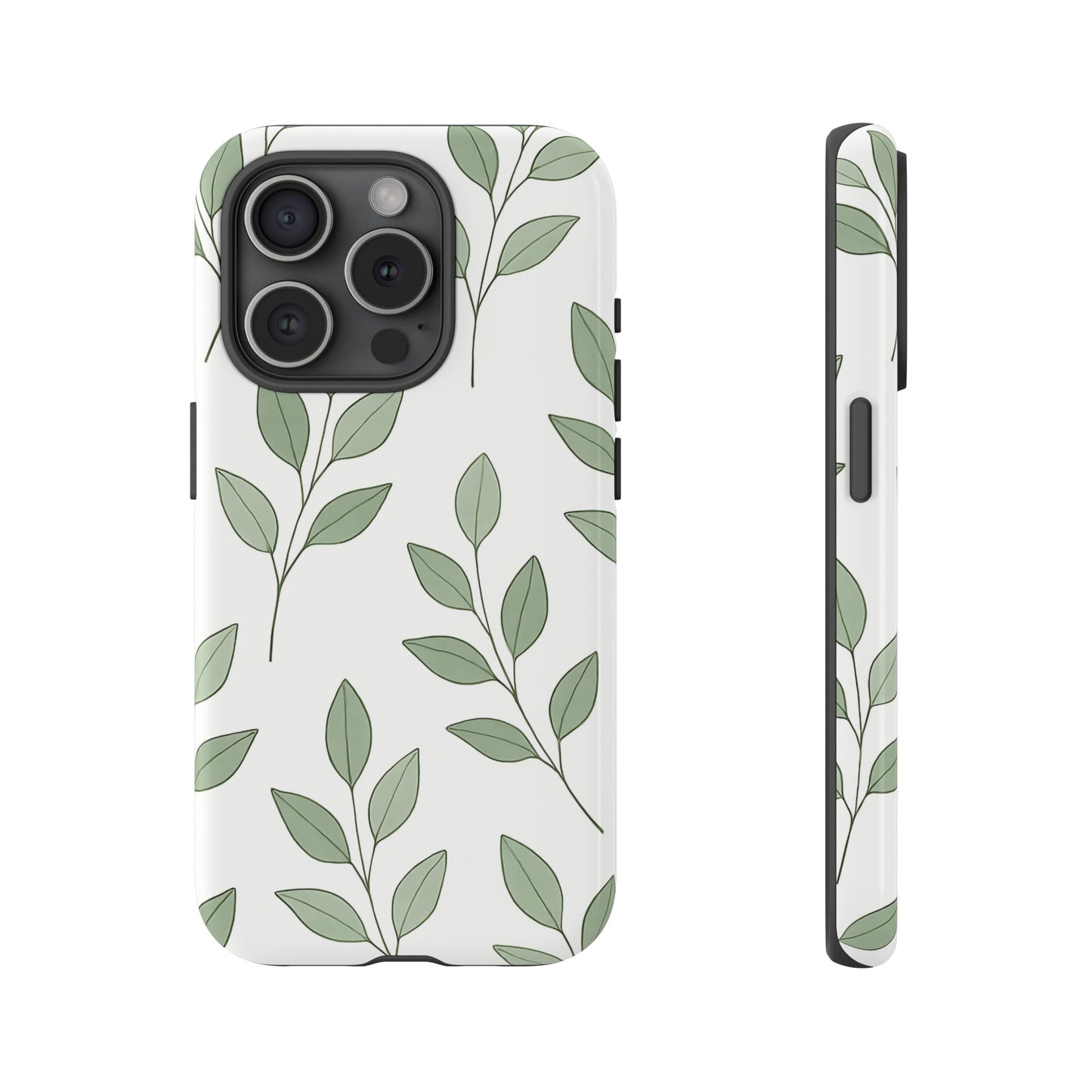Minimalist Green Leaf Phone Case – Elegant Botanical Pattern on White