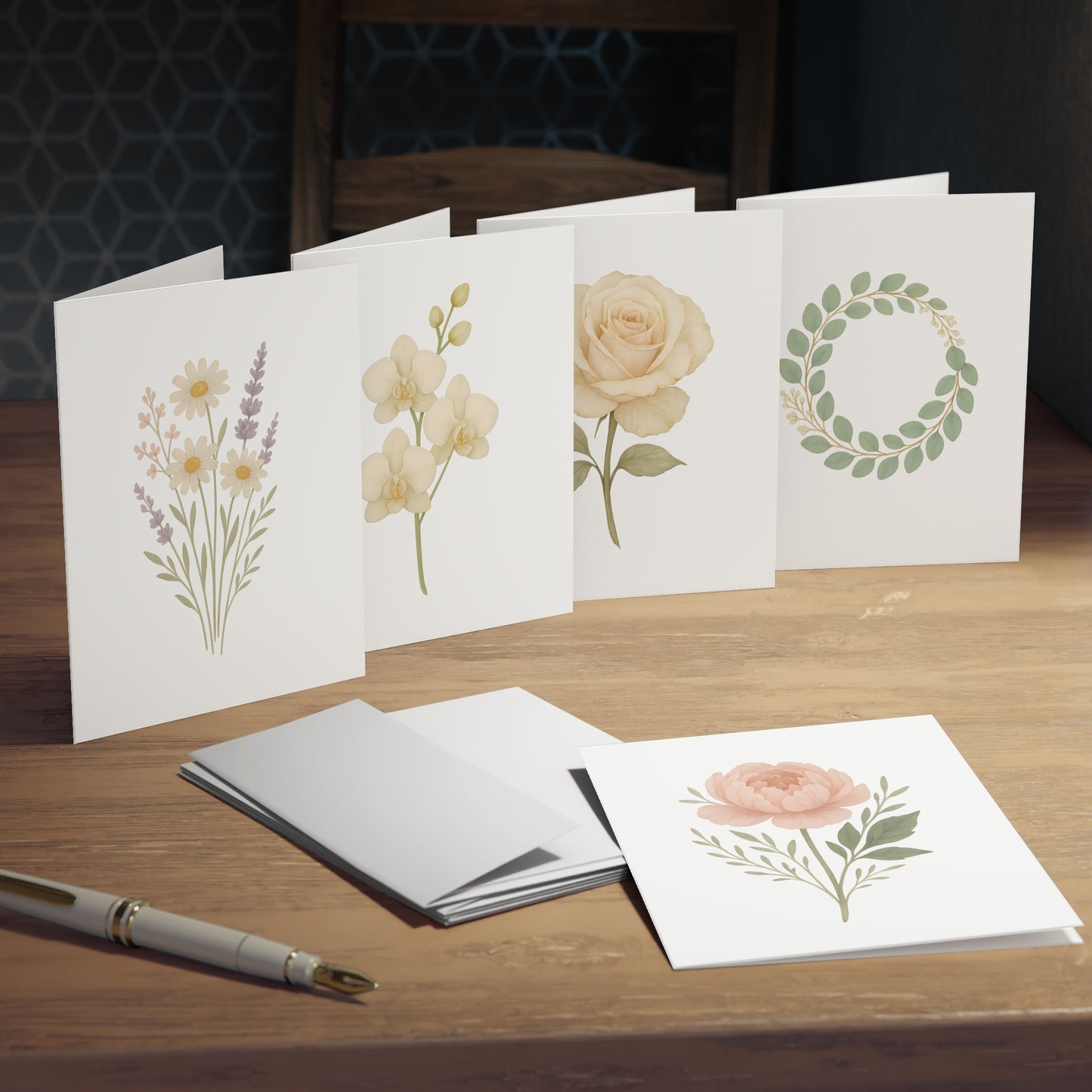 Neutral Floral Greeting Card Set – 5 Blank Botanical Note Cards with Envelopes
