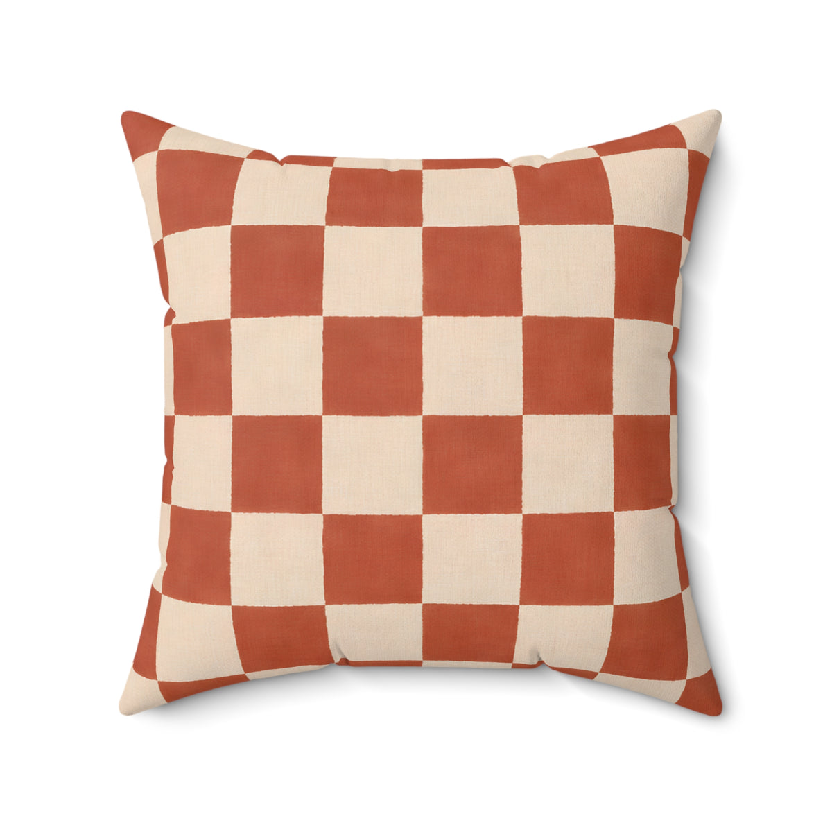 Rust and Cream Checkerboard Square Pillow