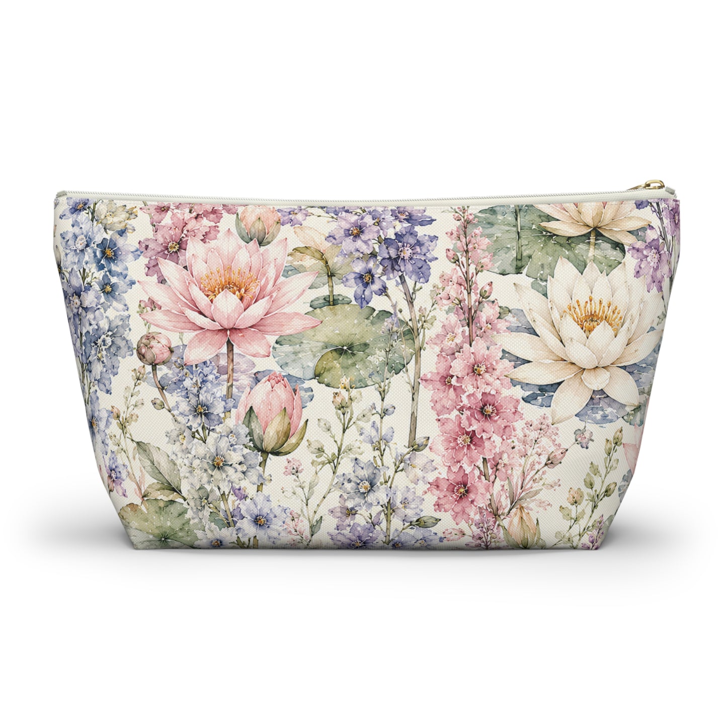 Floral Watercolor Accessory Pouch — Garden Lotus Makeup Bag