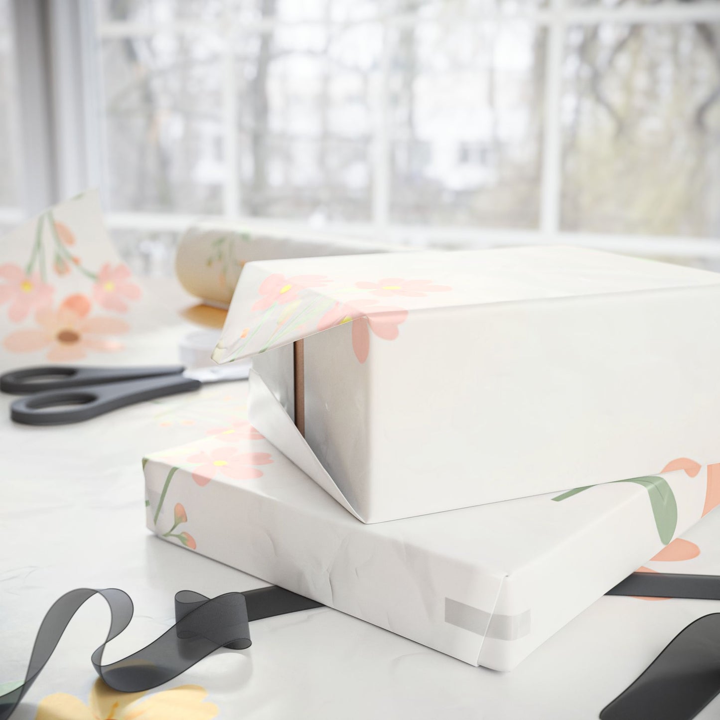 Floral Autumn Leaves Wrapping Paper Roll — Delicate Fall Gift Wrap