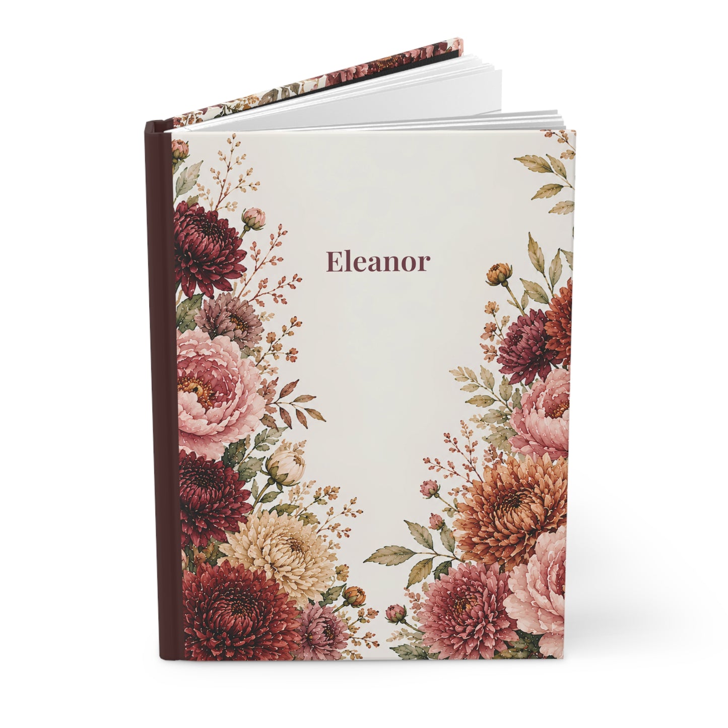 Personalized Floral Hardcover Journal — Vintage Chrysanthemum Notebook (Custom Name)