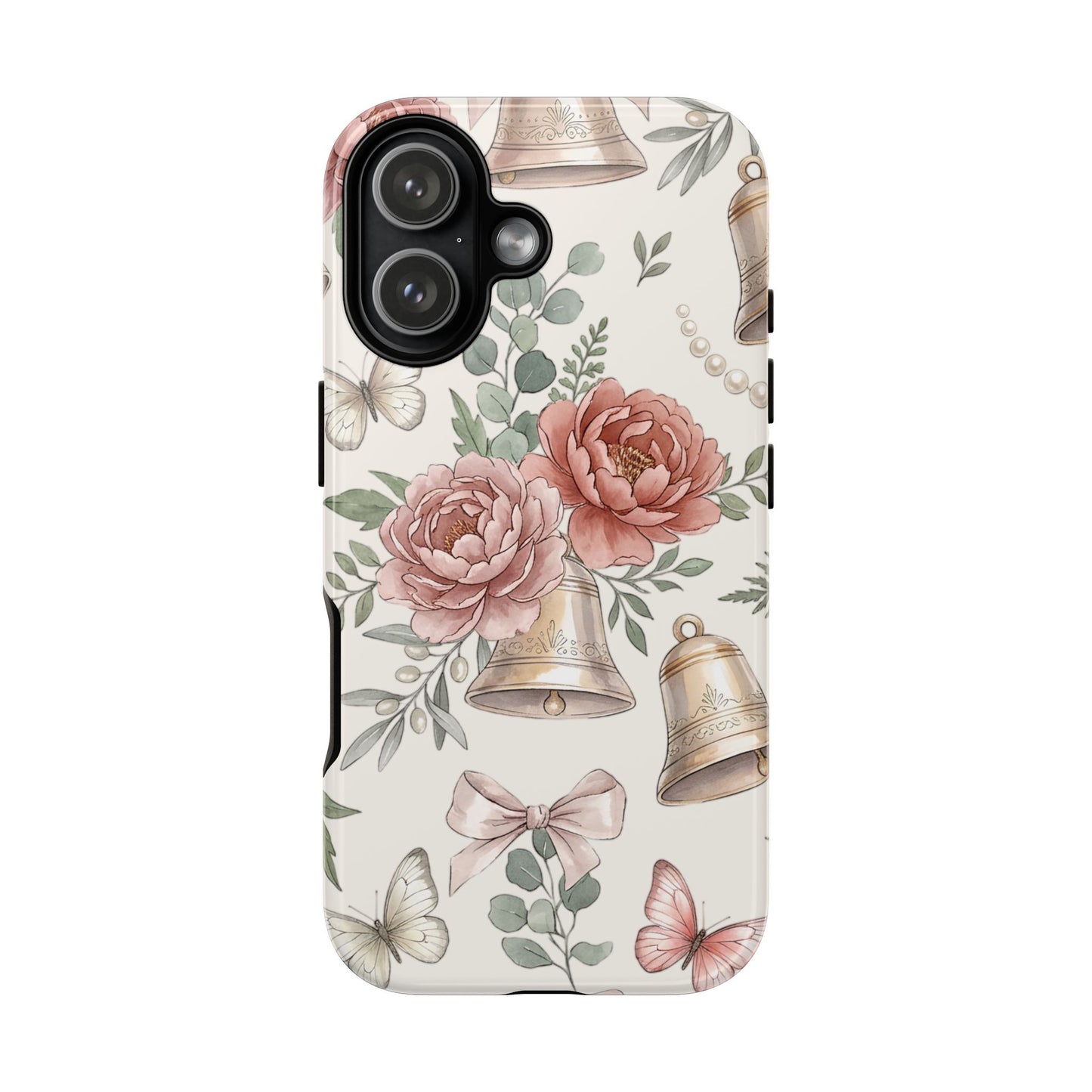Floral Wedding Bells Phone Case — Vintage Roses, Butterflies & Bow Protective Tough Case