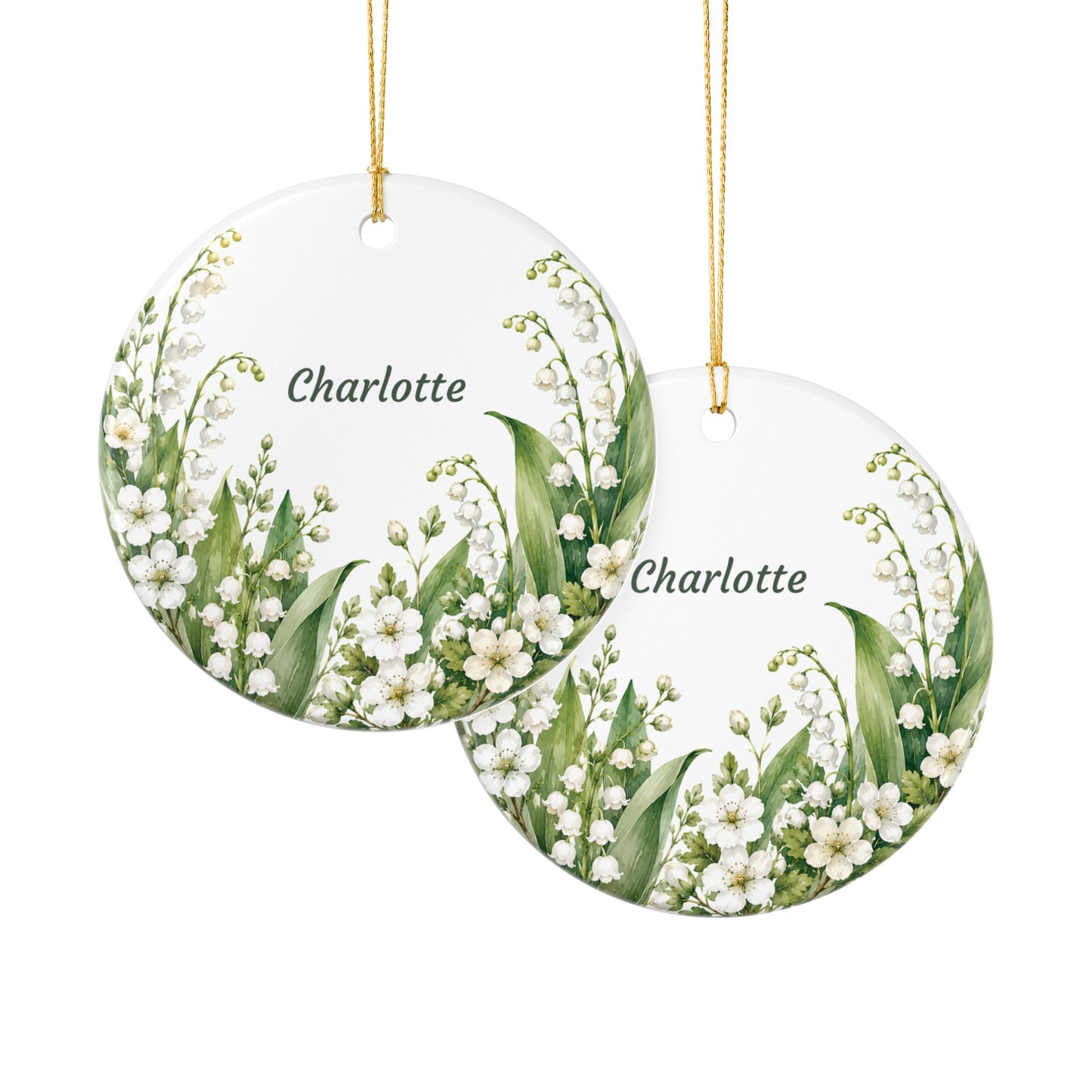 Personalized Lily of the Valley Ceramic Ornament – Custom Name Floral Decoration