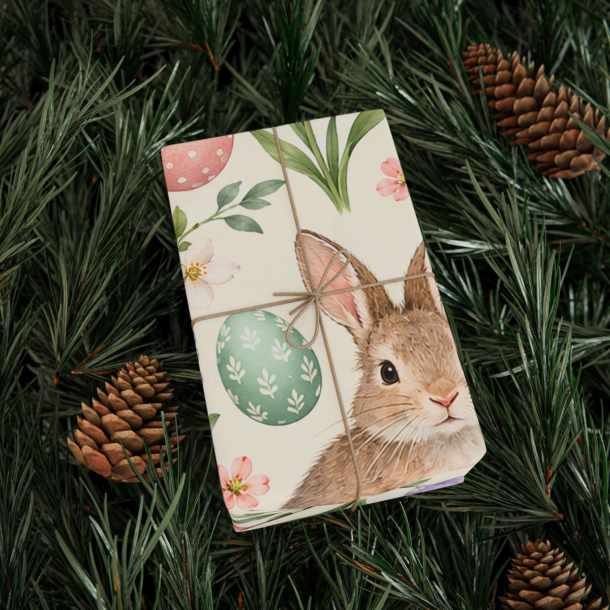 Easter Bunny Floral Wrapping Paper Roll — Pastel Spring Gift Wrap
