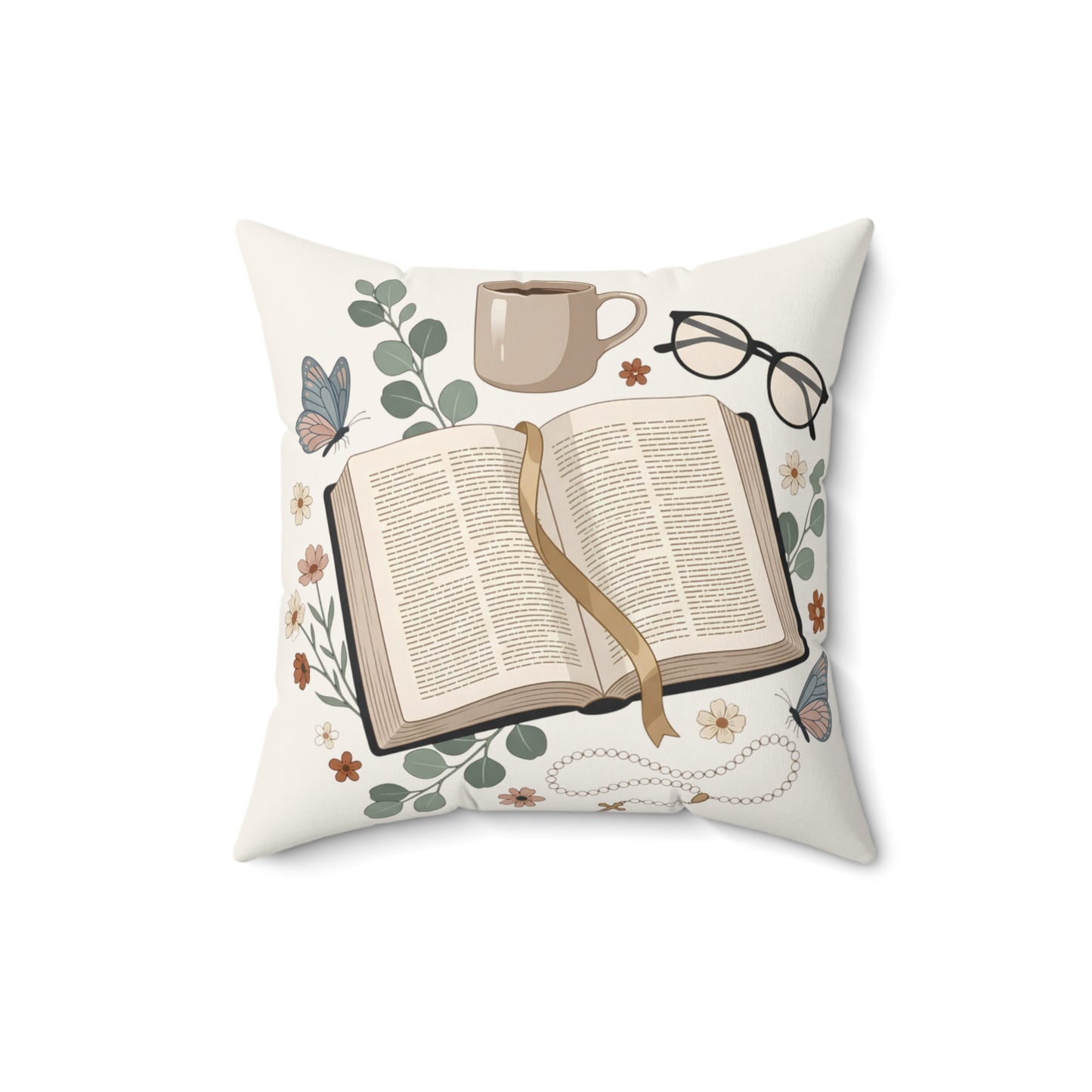 Cozy Reading Pillow — Open Book & Tea Square Throw Pillow