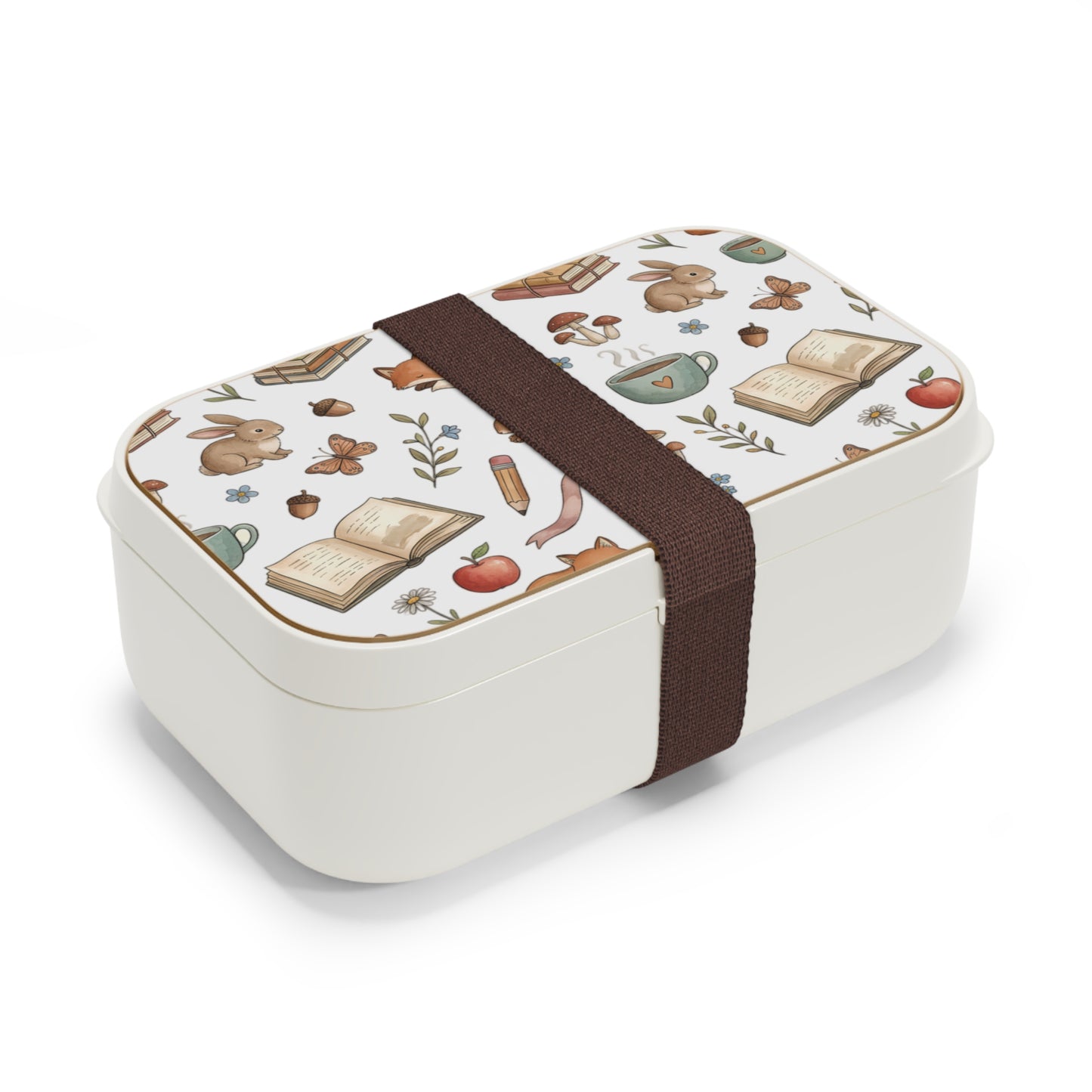 Woodland Reading Bento Lunch Box – Cute Fox, Bunny & Book Pattern