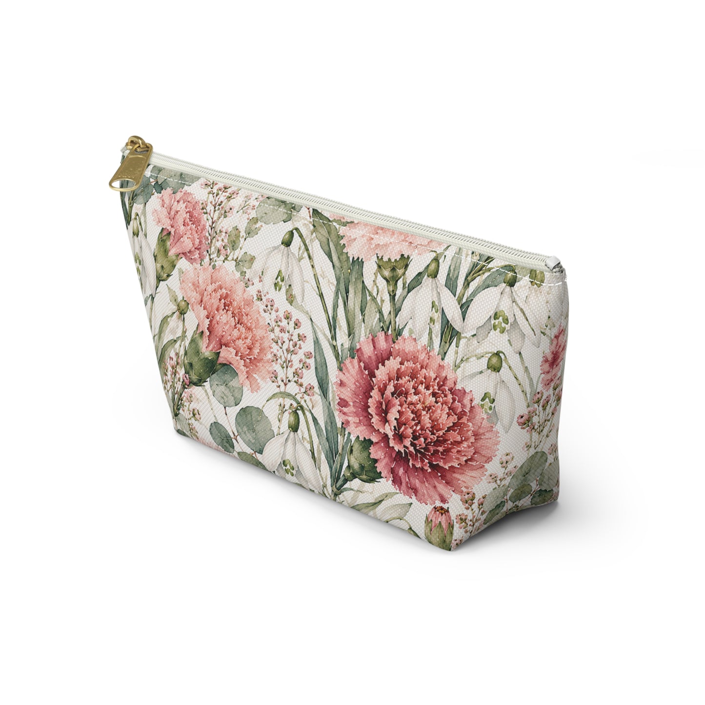 Floral Carnation Accessory Pouch – Watercolor Pink Garden Makeup Bag