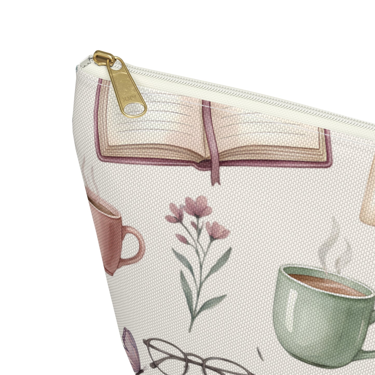 Cozy Reading Accessory Pouch — Book, Tea & Candle Pattern