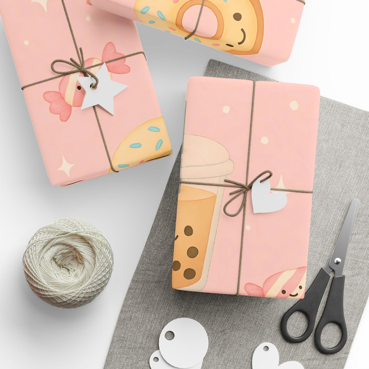 Sweet Treats Kawaii Wrapping Paper – Donuts, Boba, Cupcakes & Candy on Pink