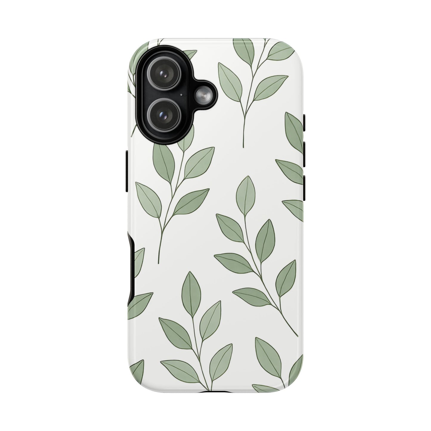 Minimalist Green Leaf Phone Case – Elegant Botanical Pattern on White
