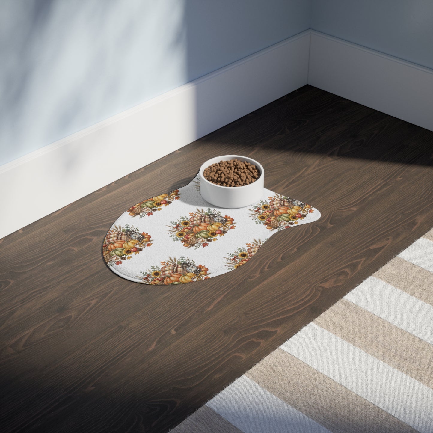 Autumn Harvest Pet Feeding Mat — Fall Pumpkin & Sunflower Placemat for Dogs