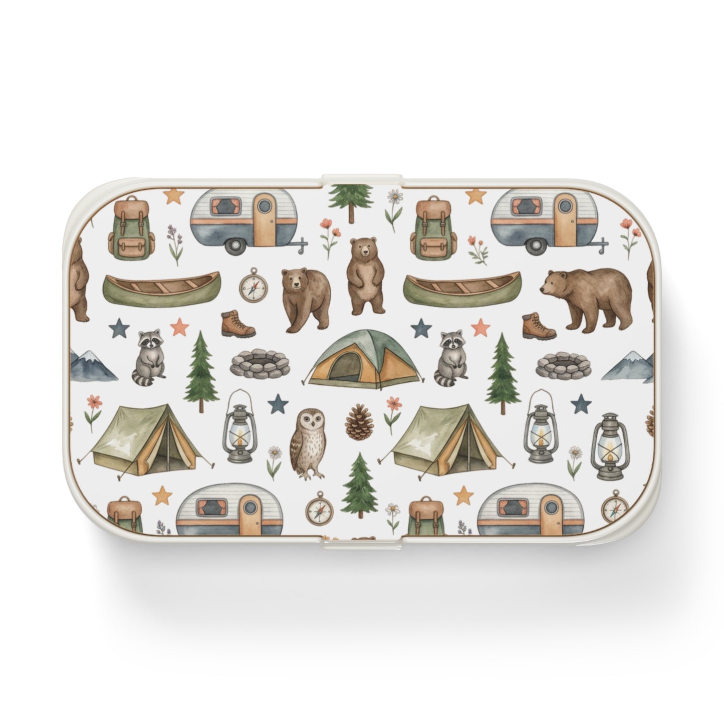 Camping Pattern Bento Lunch Box — Cute Outdoor Adventure Design