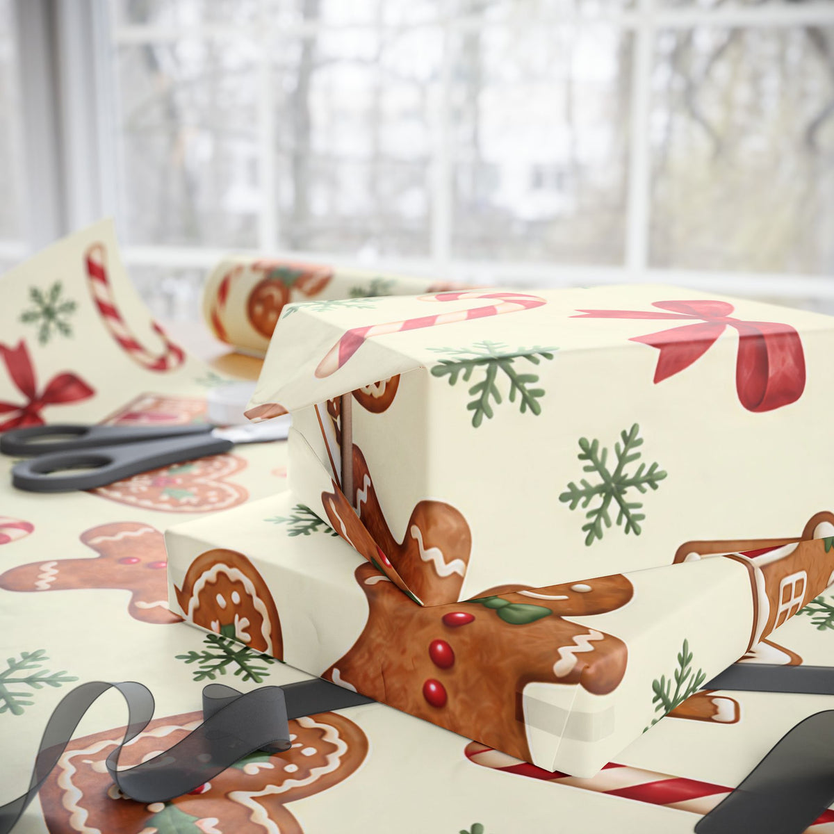 Christmas Candy Cane & Gingerbread Wrapping Paper