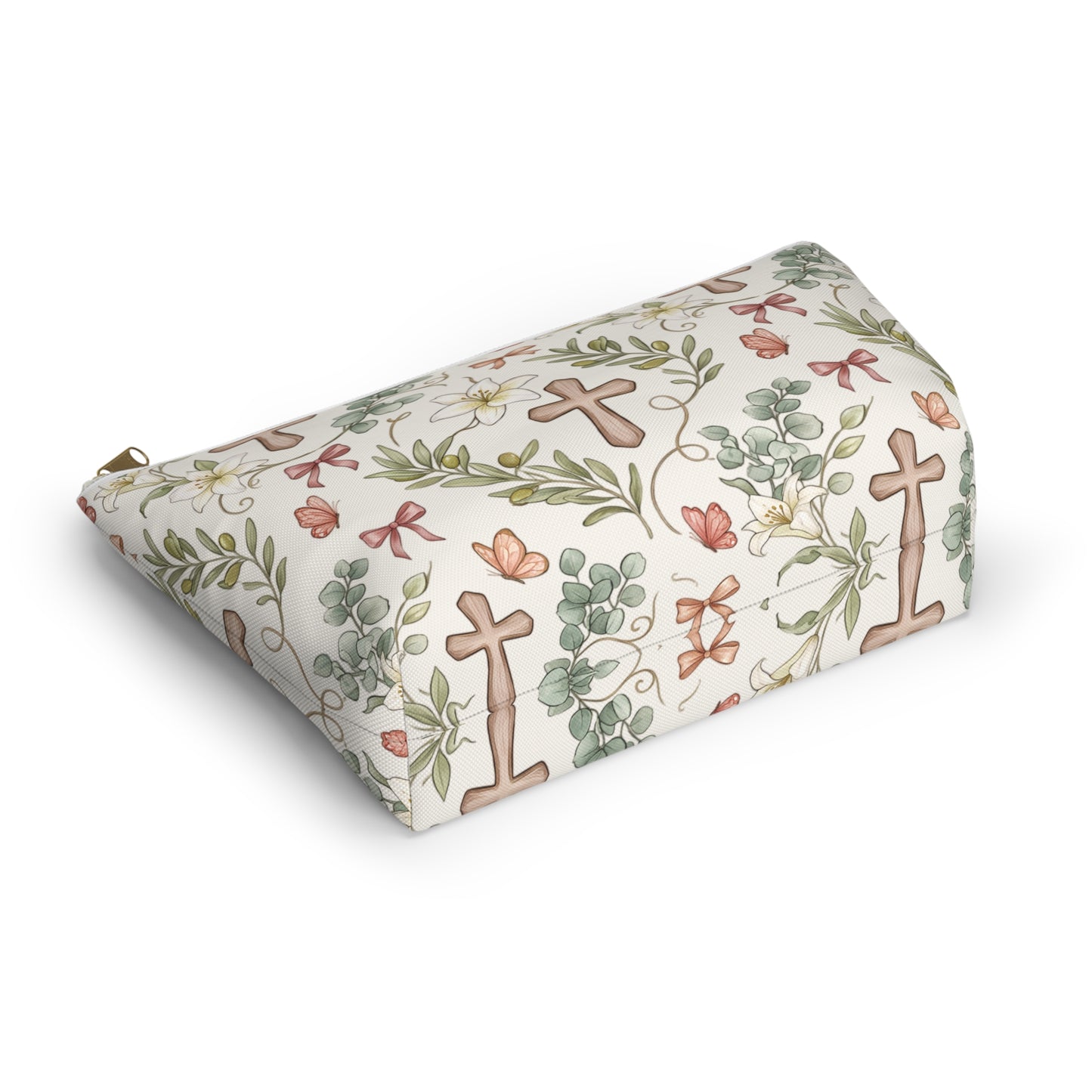 Floral Cross Accessory Pouch — T‑Bottom Makeup & Prayer Keepsake Bag