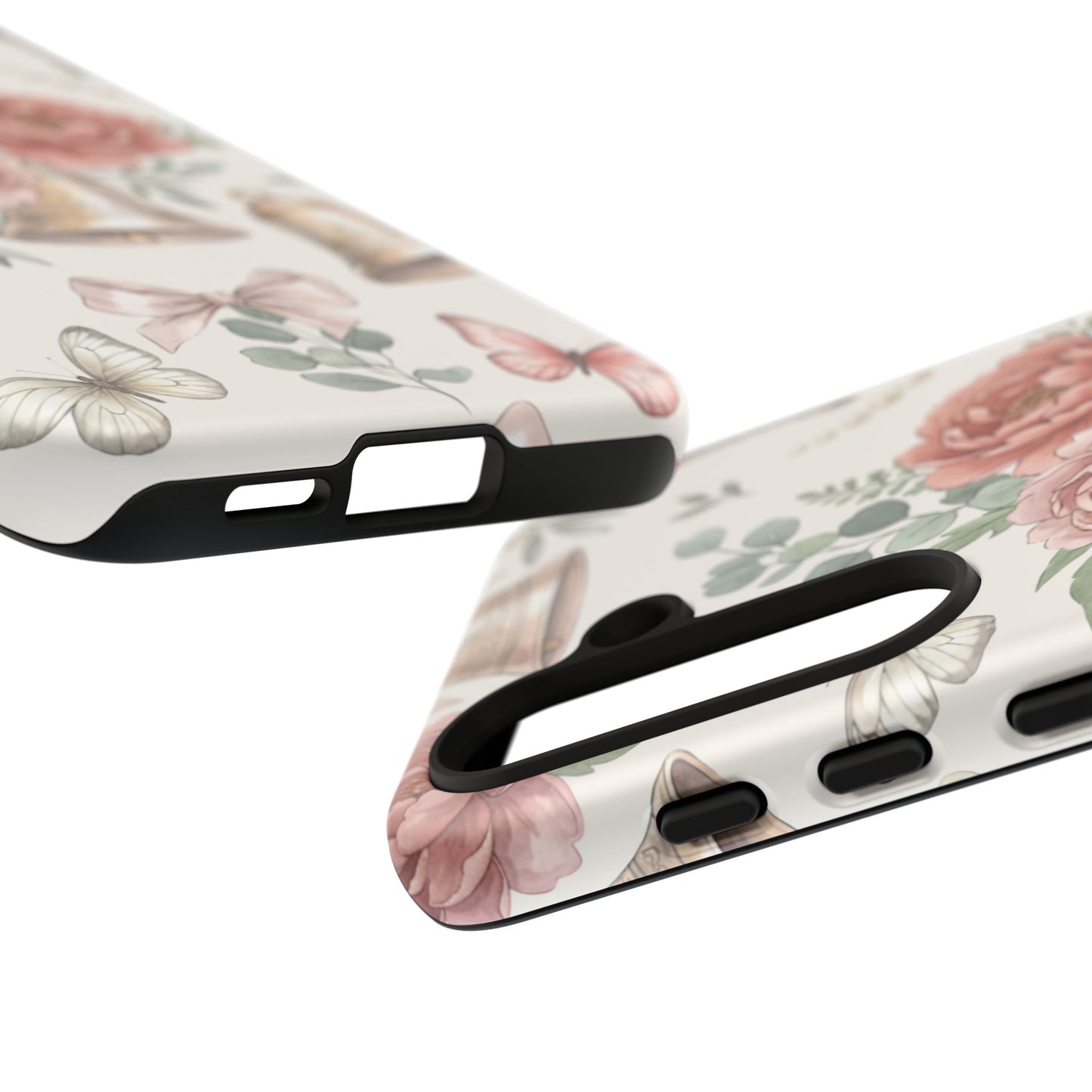 Floral Wedding Bells Phone Case — Vintage Roses, Butterflies & Bow Protective Tough Case