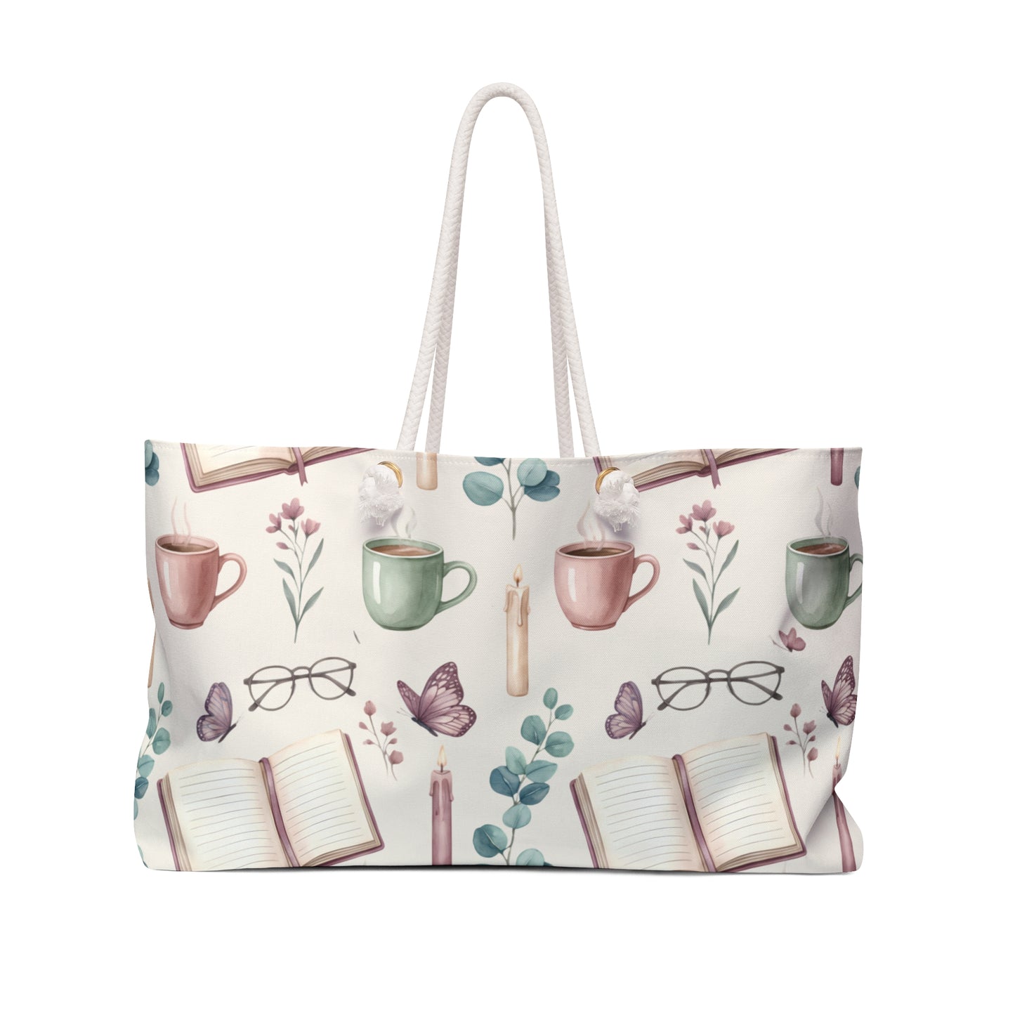 Cozy Reader Weekender Bag — Floral Books & Coffee Travel Tote